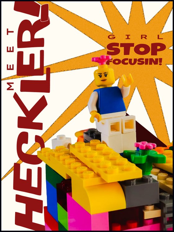 Heckler poster with a stack of colourful blocks