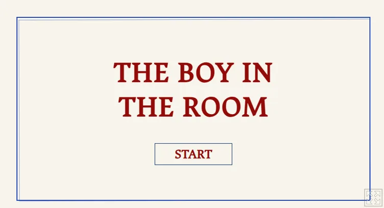 Title screen for The Boy in the Room, with a Start button
