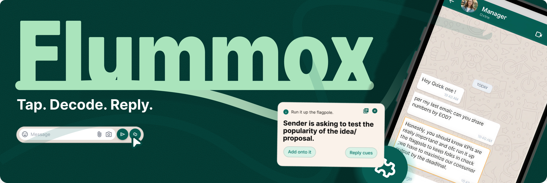 Flummox: tap a phrase in WhatsApp to decode it, see the likely meaning, and reply with confidence