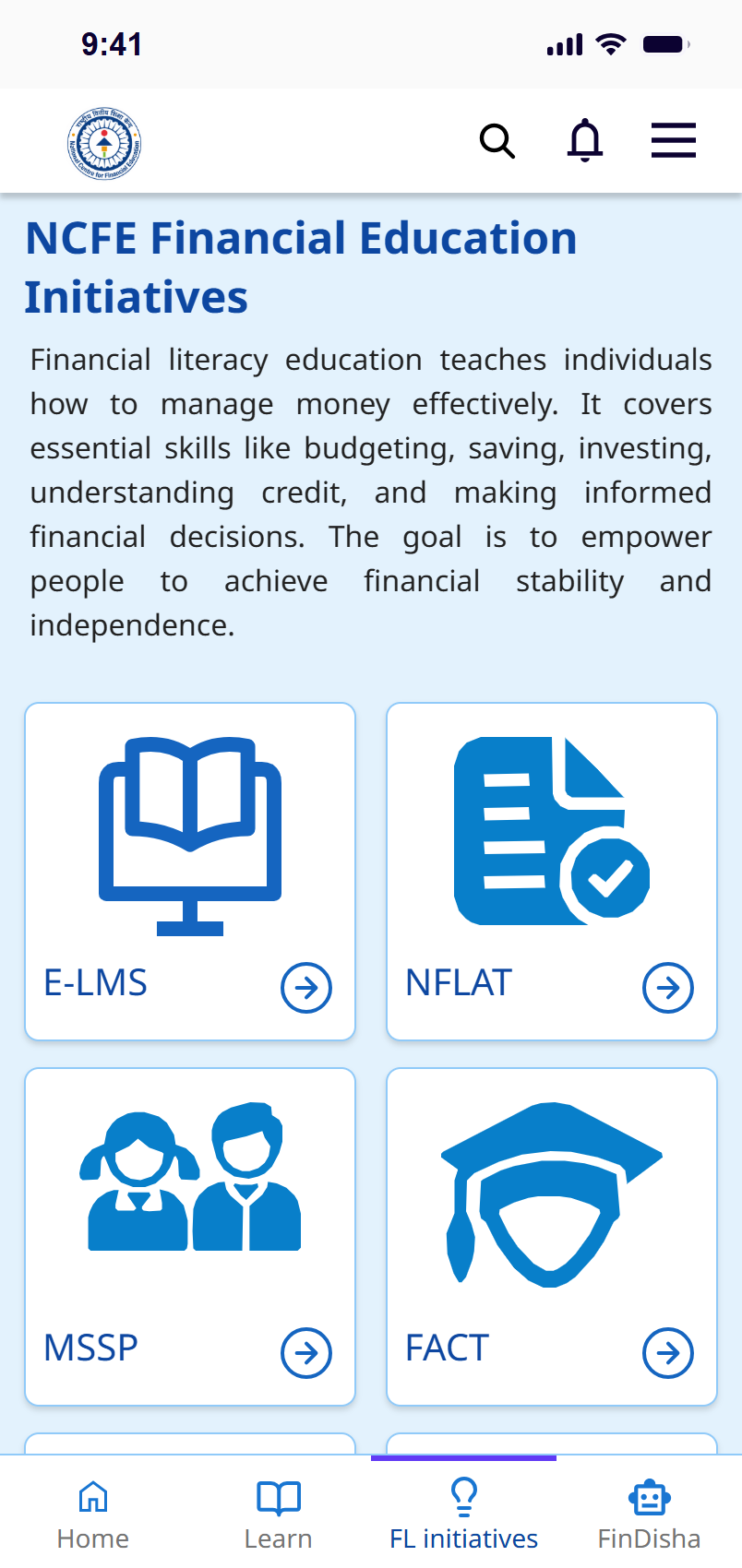 Redesigned FL initiatives screen with programmes as cards