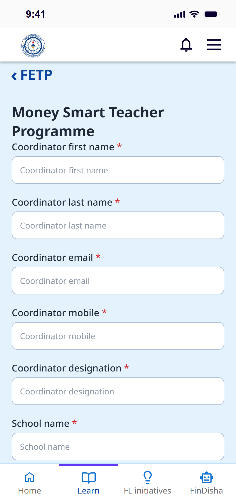 Redesigned programme registration form