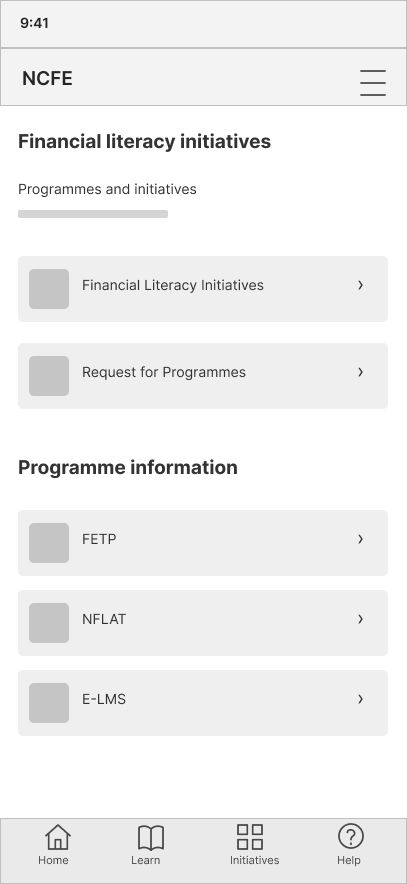Wireframe of the existing FL initiatives screen