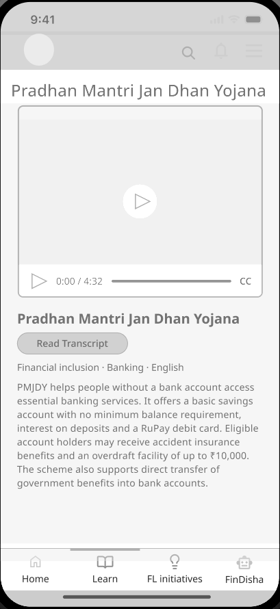 Wireframe: Video and topics