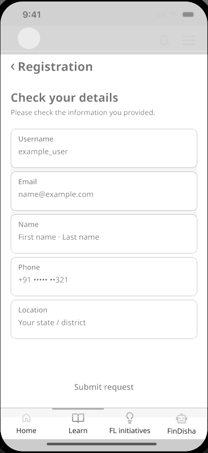 Wireframe: Registration review