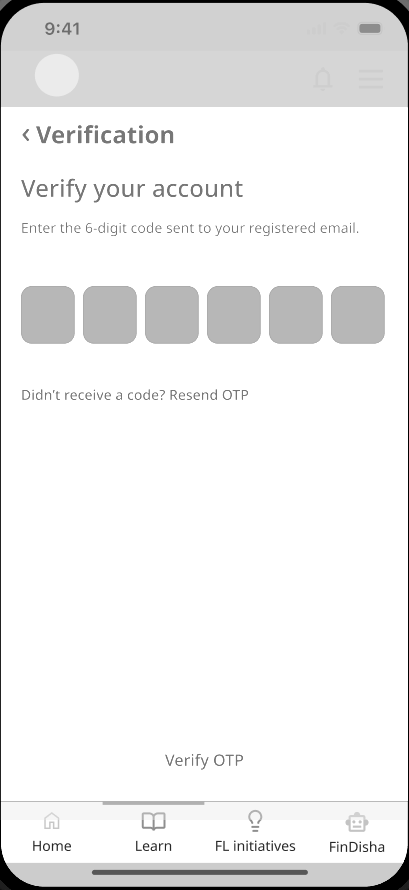 Wireframe: Account OTP verification