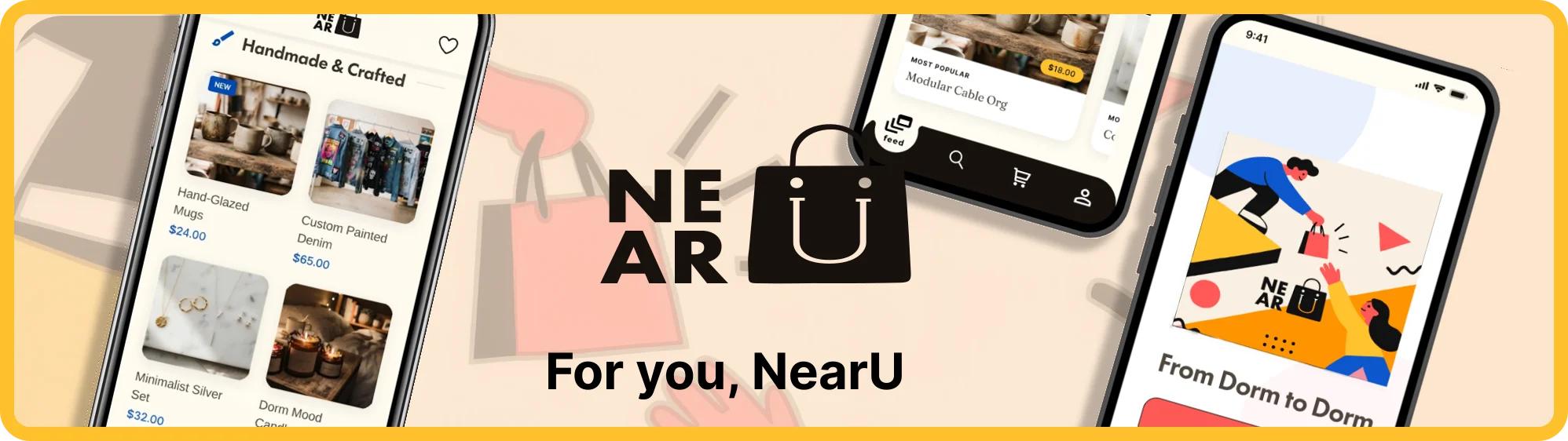 NearU: For you, NearU — the app's marketplace feed, onboarding, and explore screens